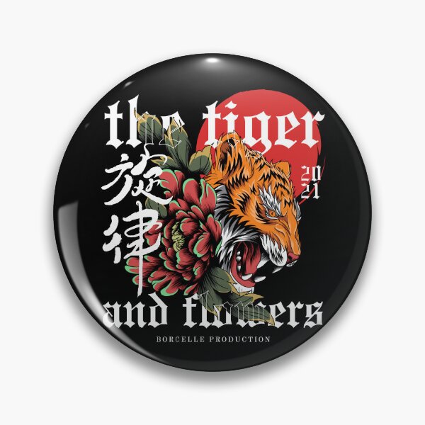 Item preview, The Tiger and Flowers - Japanese Traditional Tiger Head Art with Red Sun designed and sold by PrimalBeastLab.