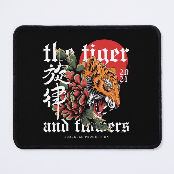 Item preview, The Tiger and Flowers - Japanese Traditional Tiger Head Art with Red Sun designed and sold by PrimalBeastLab.