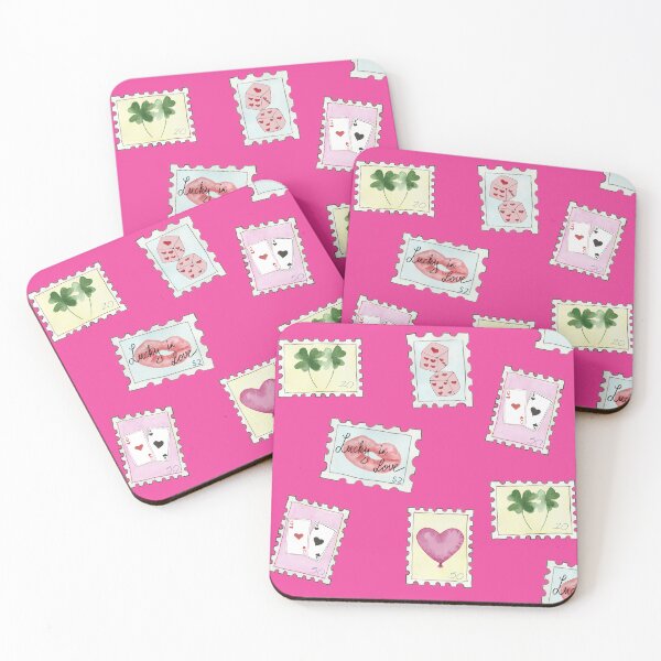 Item preview, Lucky in Love Watercolor Stamp Illustration | Four-Leaf Clover, Dice, Hearts & Playing Cards designed and sold by LLilyArt.