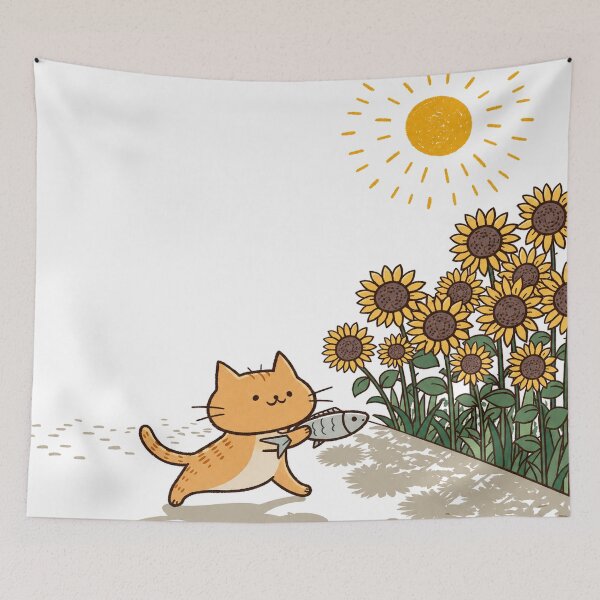 Item preview, Cute Orange Cat in a Sunny Sunflower Garden designed and sold by oddpawstudio.