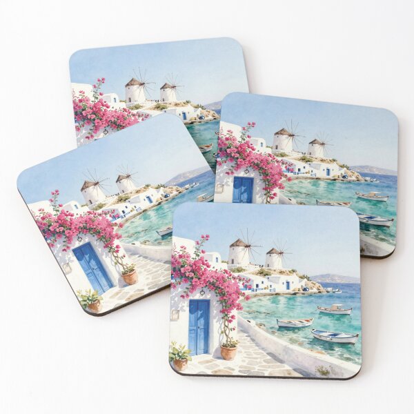 Item preview, Mykonos Seaside Watercolor | Greek Island Summer Art designed and sold by Ioanna-Studio.