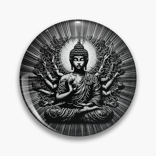 Item preview, Multi-Armed Buddha - Black & White Woodcut Engraving Art designed and sold by PrimalBeastLab.