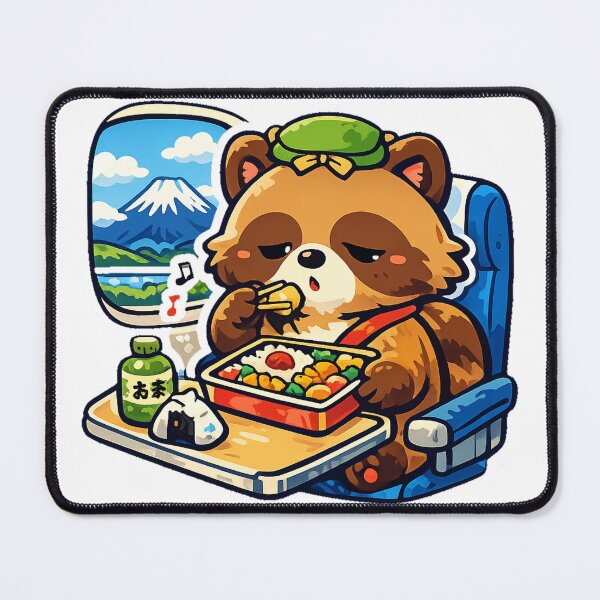 Item preview, Sleepy Tanuki Eating Ekiben on the Shinkansen Sticker | Kawaii Japan Travel Aesthetic designed and sold by kawaii animal store (in Japan).