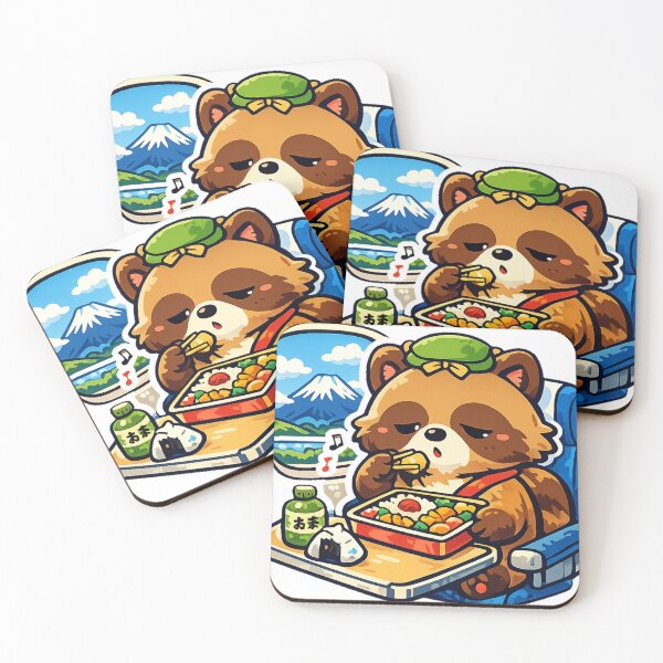 Item preview, Sleepy Tanuki Eating Ekiben on the Shinkansen Sticker | Kawaii Japan Travel Aesthetic designed and sold by kawaii animal store (in Japan).