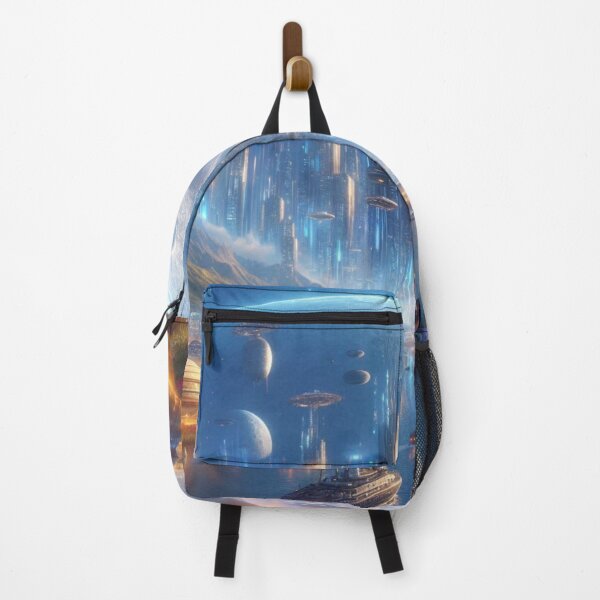 Item preview, Futuristic Alien Cityscape with Spaceships and Moon designed and sold by IRON SIREN.
