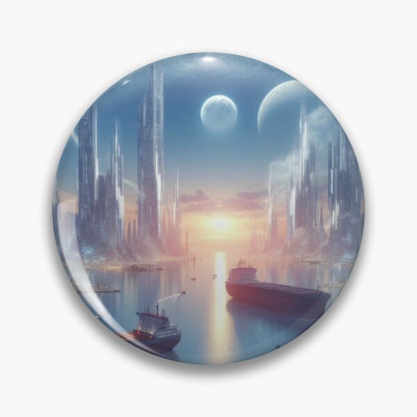 Item preview, Futuristic Spaceport City with Alien Moons and Ships designed and sold by IRON SIREN.