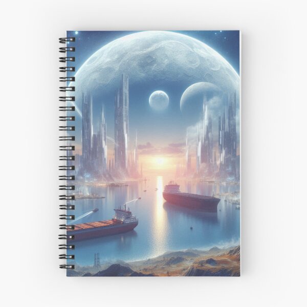 Item preview, Futuristic Spaceport City with Alien Moons and Ships designed and sold by IRON SIREN.