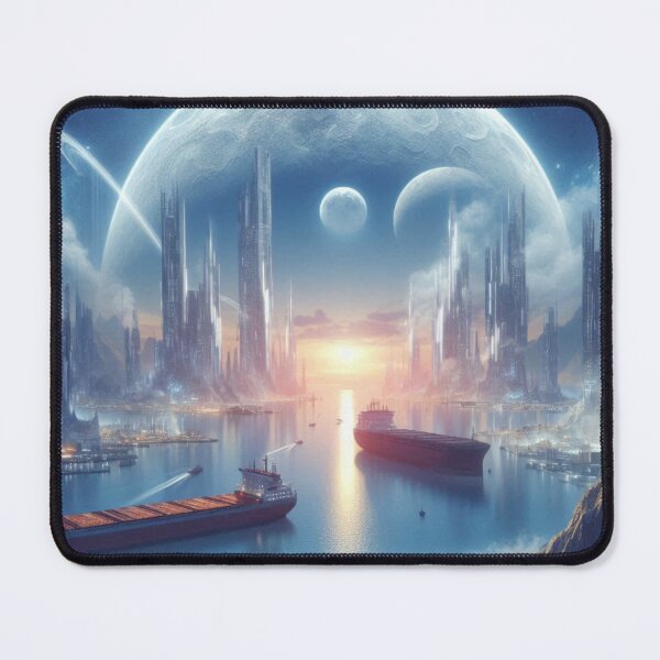 Item preview, Futuristic Spaceport City with Alien Moons and Ships designed and sold by IRON SIREN.
