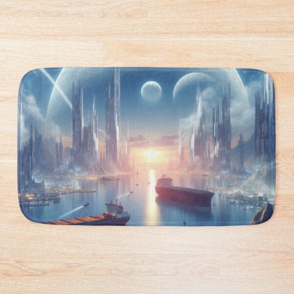 Item preview, Futuristic Spaceport City with Alien Moons and Ships designed and sold by IRON SIREN.