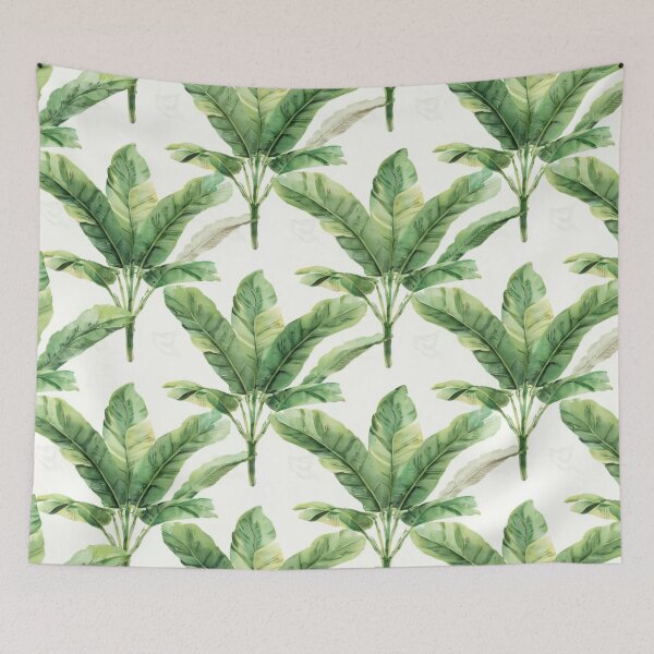 Item preview, Seamless Retro Tropical Banana Leaf Pattern Green on White designed and sold by IRON SIREN.