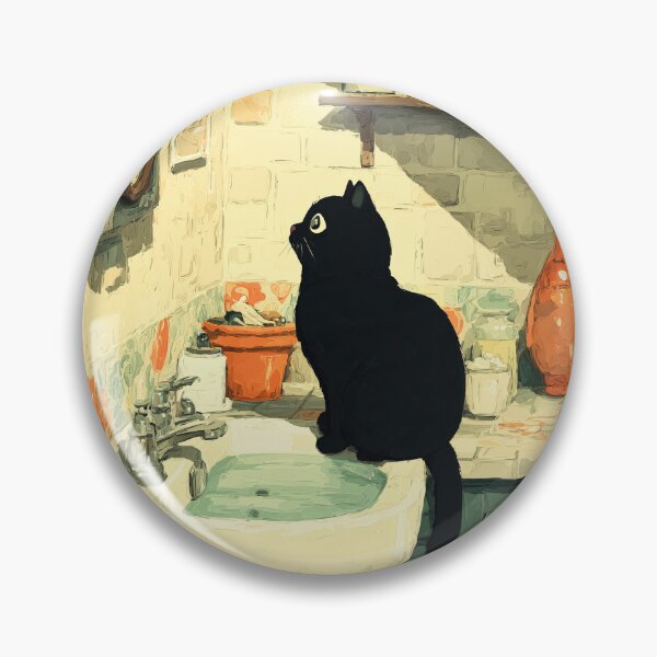 Item preview, Black Cat Staring at the Bathroom Mirror designed and sold by Erika Kaisersot.