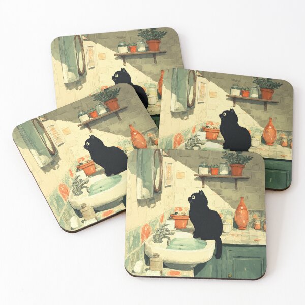 Item preview, Black Cat Staring at the Bathroom Mirror designed and sold by Erika Kaisersot.