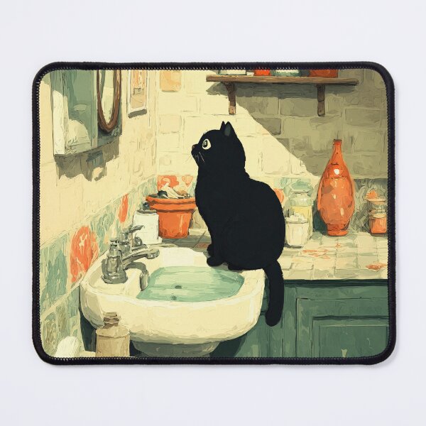Item preview, Black Cat Staring at the Bathroom Mirror designed and sold by Erika Kaisersot.