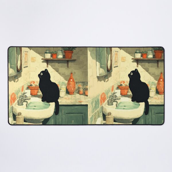 Item preview, Black Cat Staring at the Bathroom Mirror designed and sold by Erika Kaisersot.