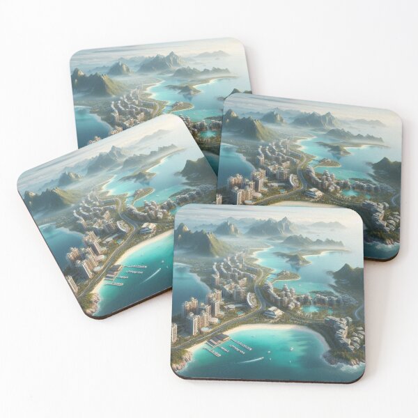 Item preview, Futuristic Tropical Coastal City - Al Art Aerial Resort Landscape designed and sold by IRON SIREN.
