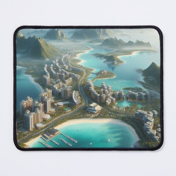 Item preview, Futuristic Tropical Coastal City - Al Art Aerial Resort Landscape designed and sold by IRON SIREN.