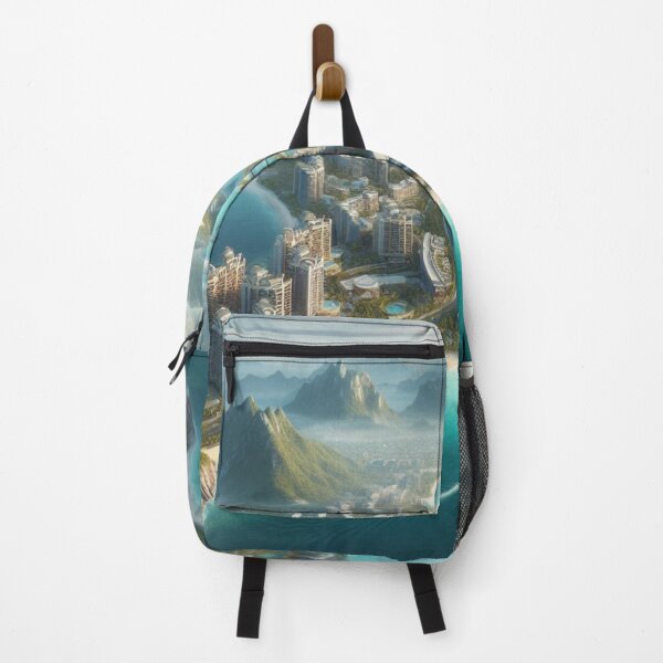 Item preview, Futuristic Tropical Coastal City - Al Art Aerial Resort Landscape designed and sold by IRON SIREN.