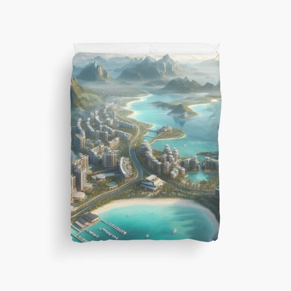 Item preview, Futuristic Tropical Coastal City - Al Art Aerial Resort Landscape designed and sold by IRON SIREN.