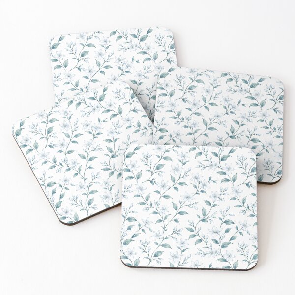 Item preview, Elegant White Floral Seamless Pattern | Watercolor Blue Flowers Botanical Design | Minimalist Vintage Flower Print designed and sold by agaa-vibes-studio.