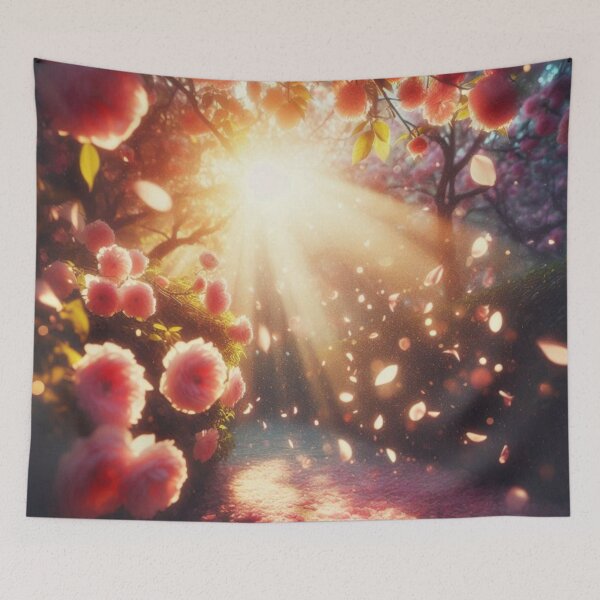 Item preview, Golden Hour Blossom Path | Dreamy Pink Cherry Flowers Sunlight designed and sold by IRON SIREN.