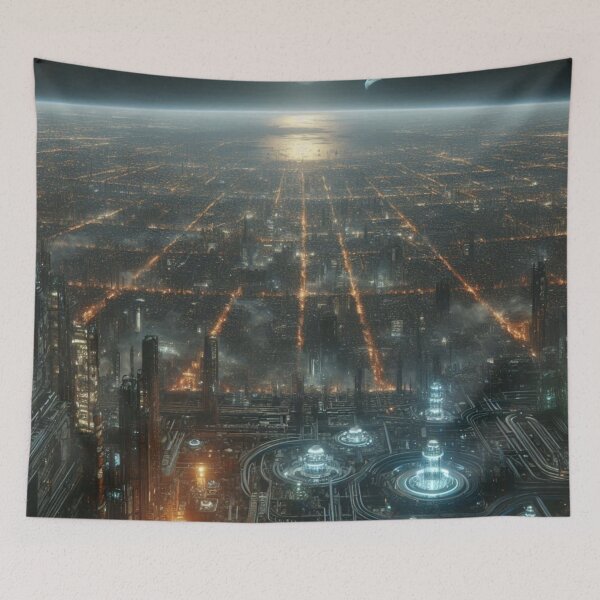 Item preview, Cyberpunk City From Space | Futuristic Neon Metropolis Night View designed and sold by IRON SIREN.