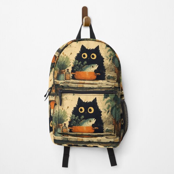 Item preview, Black Cat Cooking Fish in Orange Pot designed and sold by Erika Kaisersot.