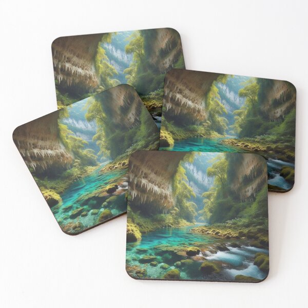 Item preview, Title Hidden Cave River Paradise | Turquoise Water Canyon Wall Art designed and sold by IRON SIREN.