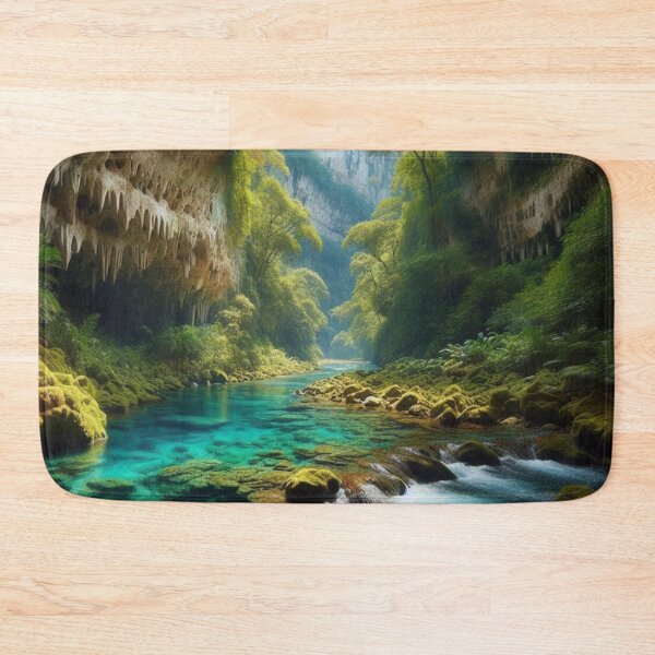 Item preview, Title Hidden Cave River Paradise | Turquoise Water Canyon Wall Art designed and sold by IRON SIREN.