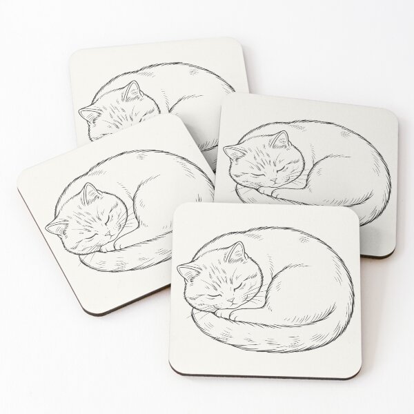 Item preview, Sleeping Curled Up Cat - Black Line Art designed and sold by sxtfejvseyn.