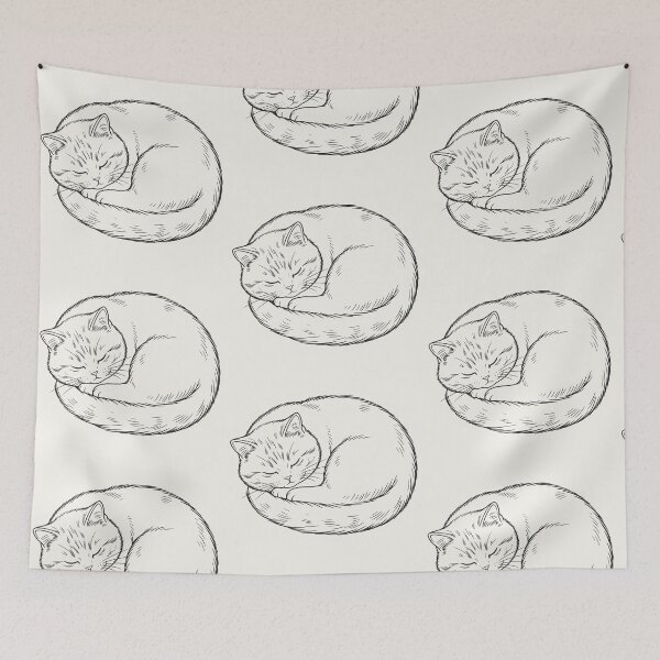 Item preview, Sleeping Curled Up Cat - Black Line Art designed and sold by sxtfejvseyn.