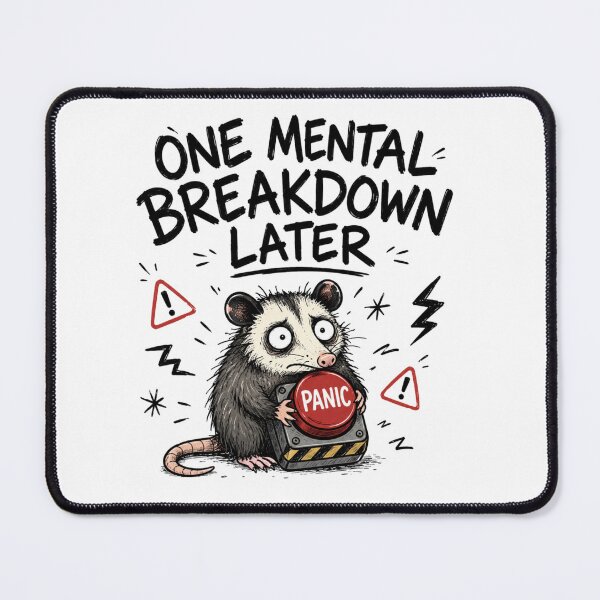 Item preview, One Mental Breakdown Later Panic Button Possum Funny Meme designed and sold by Region.