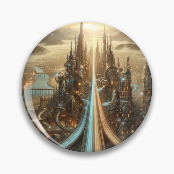 Item preview, Golden Steampunk City | Fantasy Futuristic Metropolis Wall Art designed and sold by IRON SIREN.