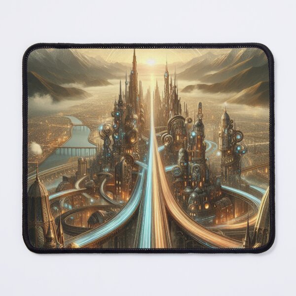 Item preview, Golden Steampunk City | Fantasy Futuristic Metropolis Wall Art designed and sold by IRON SIREN.