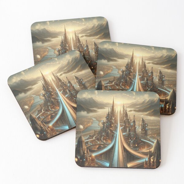 Item preview, Golden Steampunk City | Fantasy Futuristic Metropolis Wall Art designed and sold by IRON SIREN.