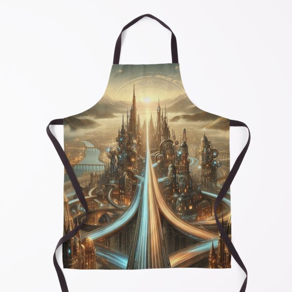 Item preview, Golden Steampunk City | Fantasy Futuristic Metropolis Wall Art designed and sold by IRON SIREN.