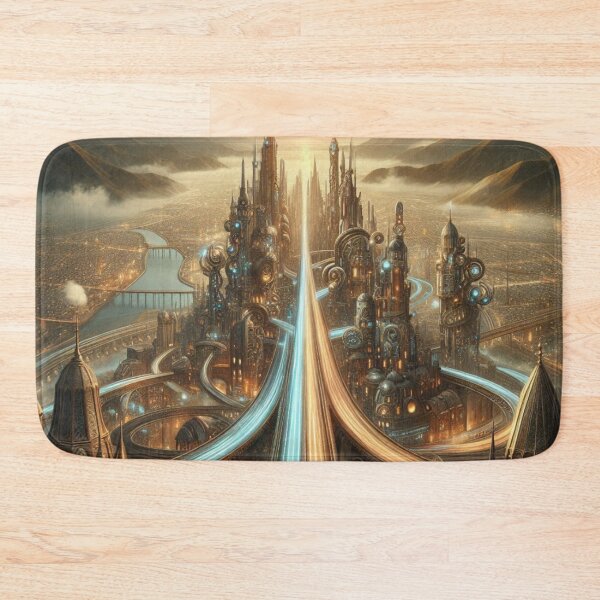 Item preview, Golden Steampunk City | Fantasy Futuristic Metropolis Wall Art designed and sold by IRON SIREN.