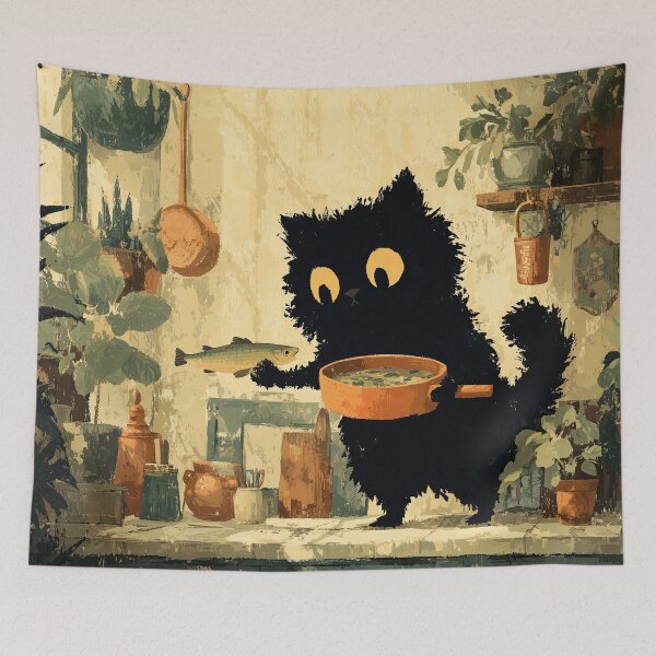 Item preview, Curious Cat Cooking Fish designed and sold by Erika Kaisersot.