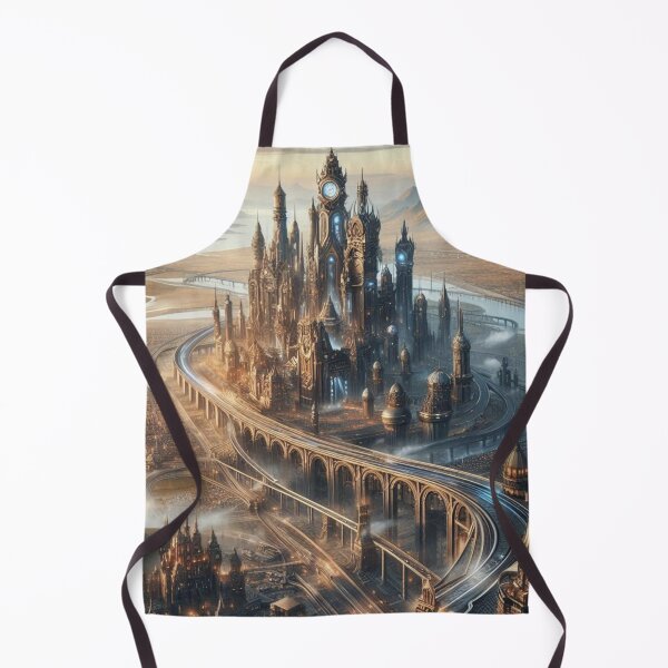 Item preview, Steampunk Clock Tower City | Golden Hour Futuristic Metropolis Wall Art designed and sold by IRON SIREN.