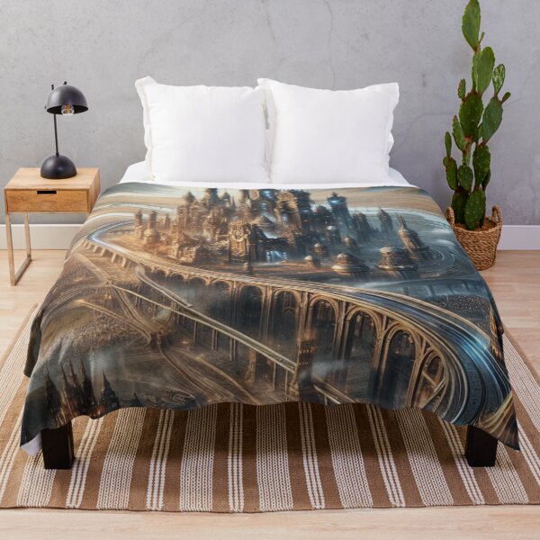 Item preview, Steampunk Clock Tower City | Golden Hour Futuristic Metropolis Wall Art designed and sold by IRON SIREN.