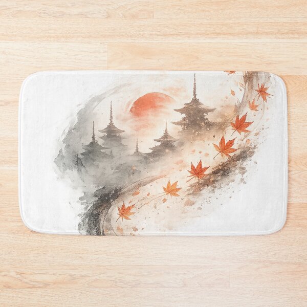 Item preview, Autumn Spiral — Japanese Pagodas at Red Sunset Ink Art designed and sold by Cyber Kitsune.