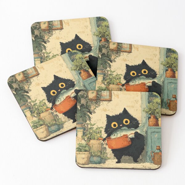 Item preview, Black Cat With Fish in Kitchen designed and sold by Erika Kaisersot.