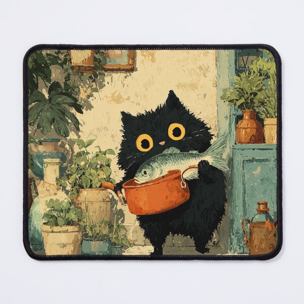 Item preview, Black Cat With Fish in Kitchen designed and sold by Erika Kaisersot.