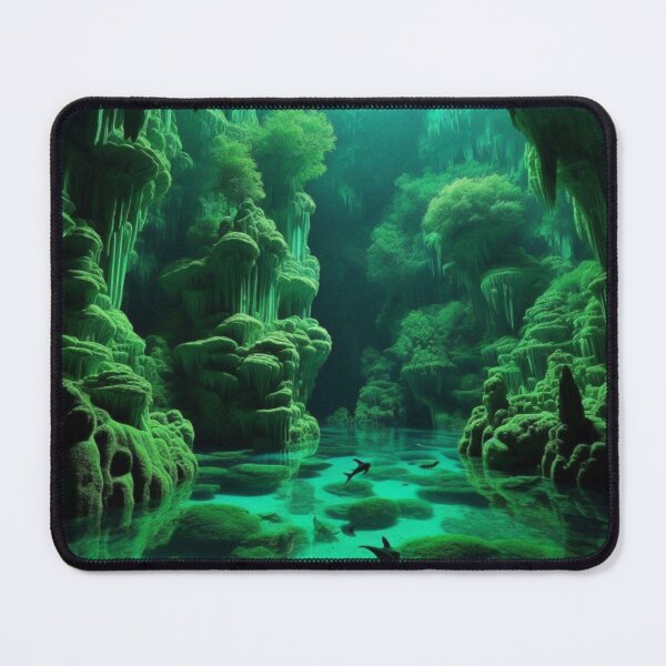 Item preview, Emerald Cave Underwater Paradise Bioluminescent Fantasy Wall Art designed and sold by IRON SIREN.
