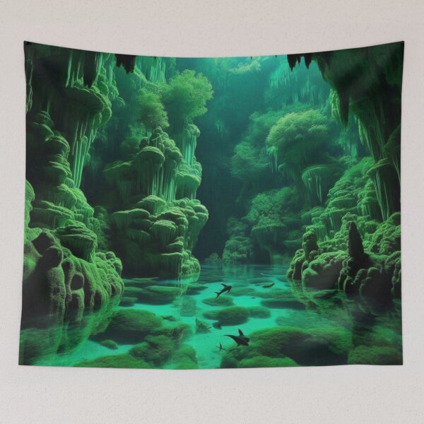 Item preview, Emerald Cave Underwater Paradise Bioluminescent Fantasy Wall Art designed and sold by IRON SIREN.