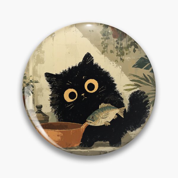 Item preview, Black Cat Adding Fish to Pot designed and sold by Erika Kaisersot.