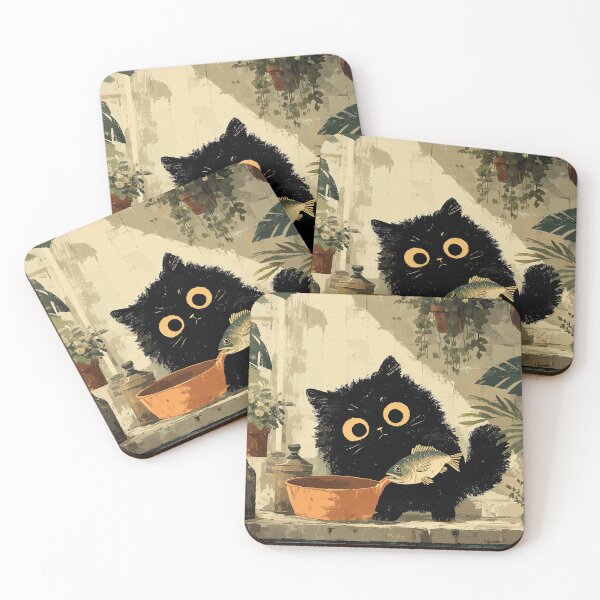 Item preview, Black Cat Adding Fish to Pot designed and sold by Erika Kaisersot.