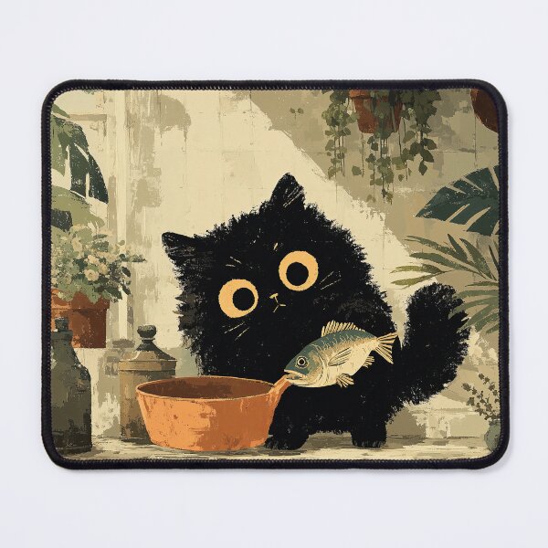 Item preview, Black Cat Adding Fish to Pot designed and sold by Erika Kaisersot.