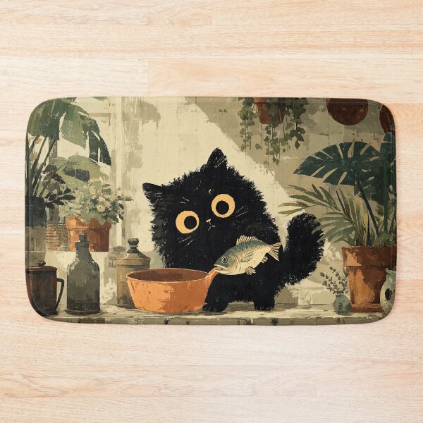 Item preview, Black Cat Adding Fish to Pot designed and sold by Erika Kaisersot.