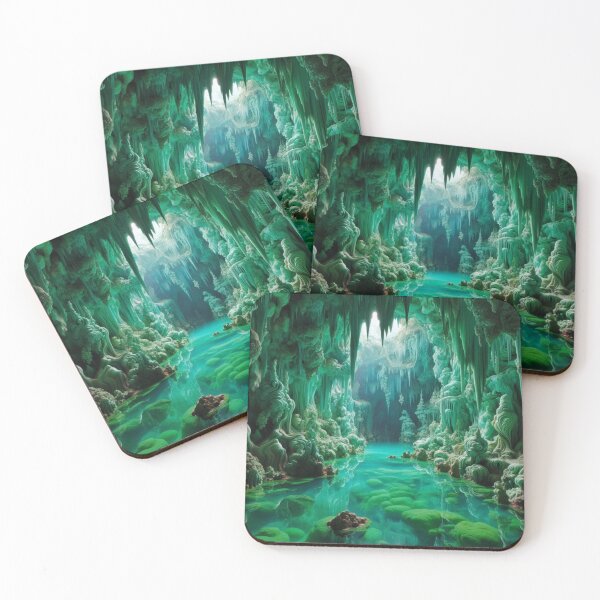 Item preview, Jade Grotto Cave | Glowing Turquoise Pool Fantasy Wall Art designed and sold by IRON SIREN.