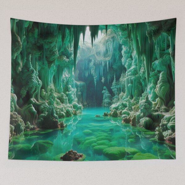 Item preview, Jade Grotto Cave | Glowing Turquoise Pool Fantasy Wall Art designed and sold by IRON SIREN.